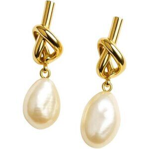 Set of Gold Geometric Drop Earrings – 14K Gold-Plated Twisted Dangle Design
